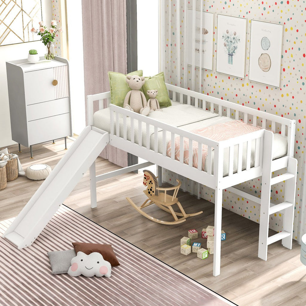 White Twin Traditional Manufactured Wood and Solid Wood Bunk Bed Image 2