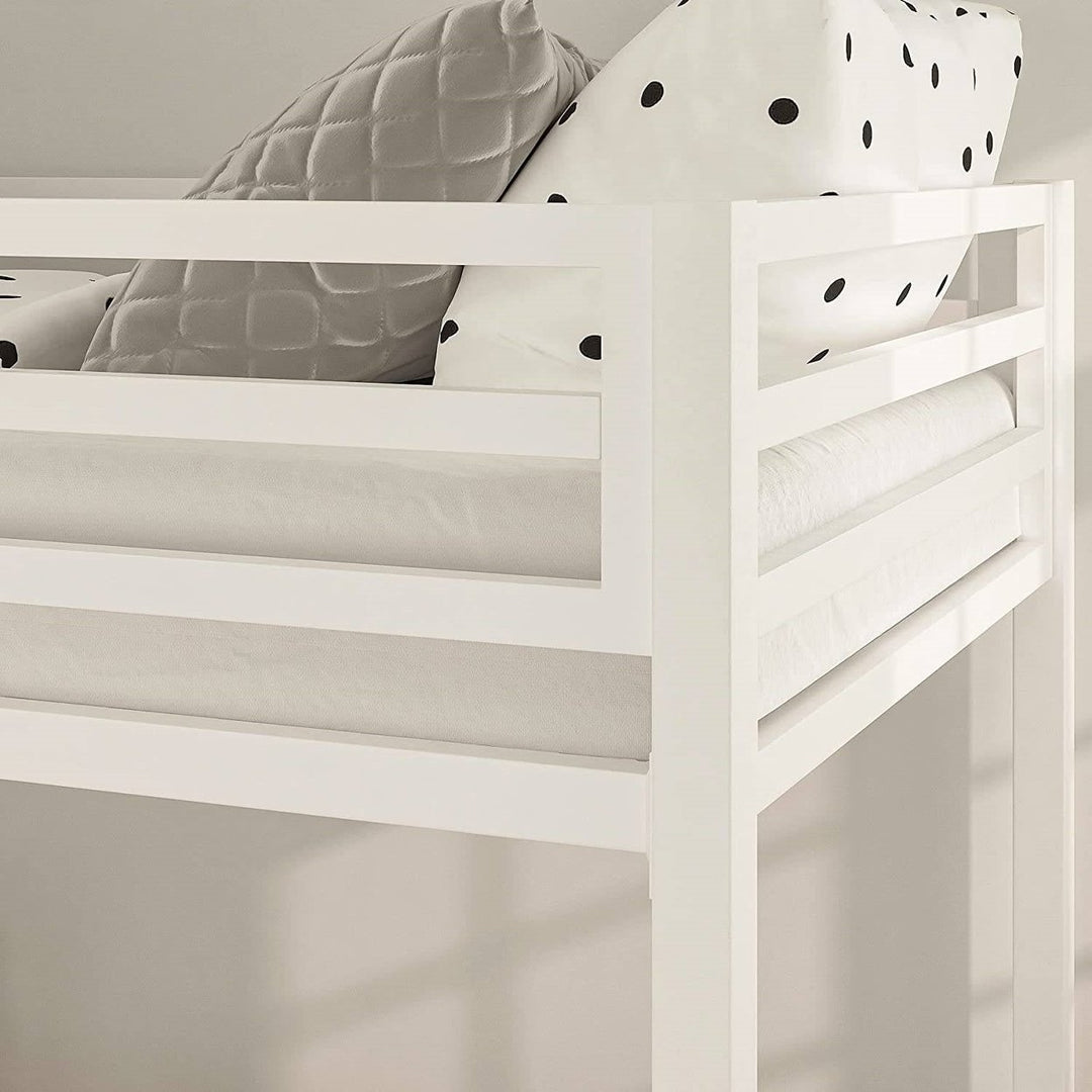 Twin over Twin Modern Metal Bunk Bed Frame in White with Ladder Image 3