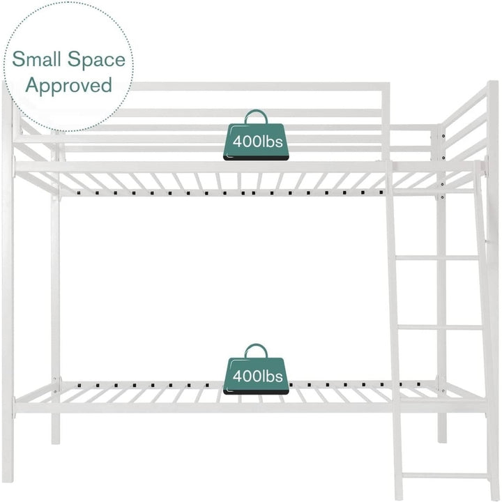 Twin over Twin Modern Metal Bunk Bed Frame in White with Ladder Image 4