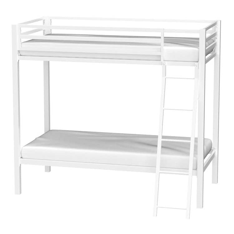 Twin over Twin Modern Metal Bunk Bed Frame in White with Ladder Image 5