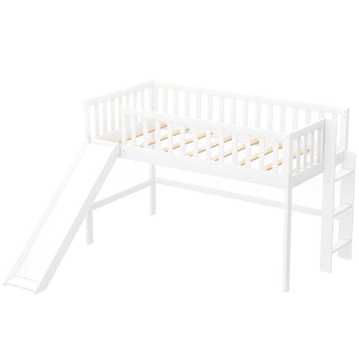 White Twin Traditional Manufactured Wood and Solid Wood Bunk Bed Image 5