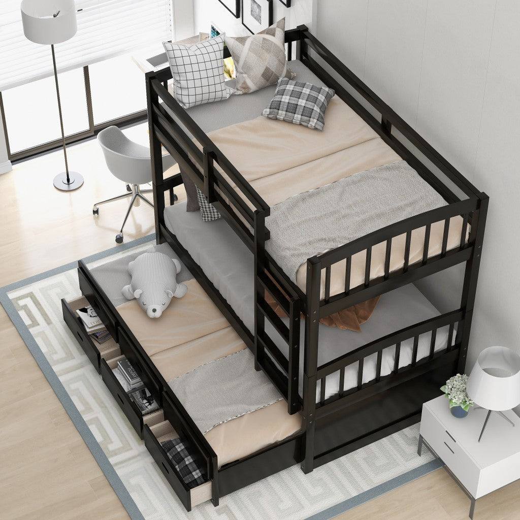 Twin over Twin Wood Bunk Bed Trundle Drawers Espresso Image 3