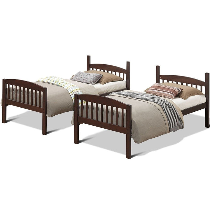 Twin over Twin Wooden Bunk Bed with Ladder in Dark Brown Finish Image 5