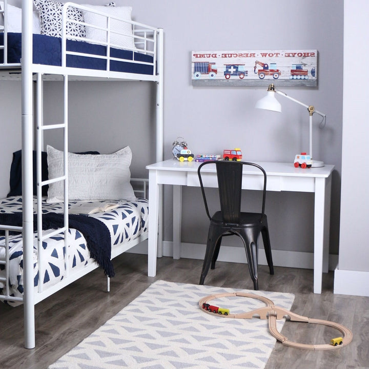 Twin over Twin Sturdy Steel Metal Bunk Bed in White Finish Image 2