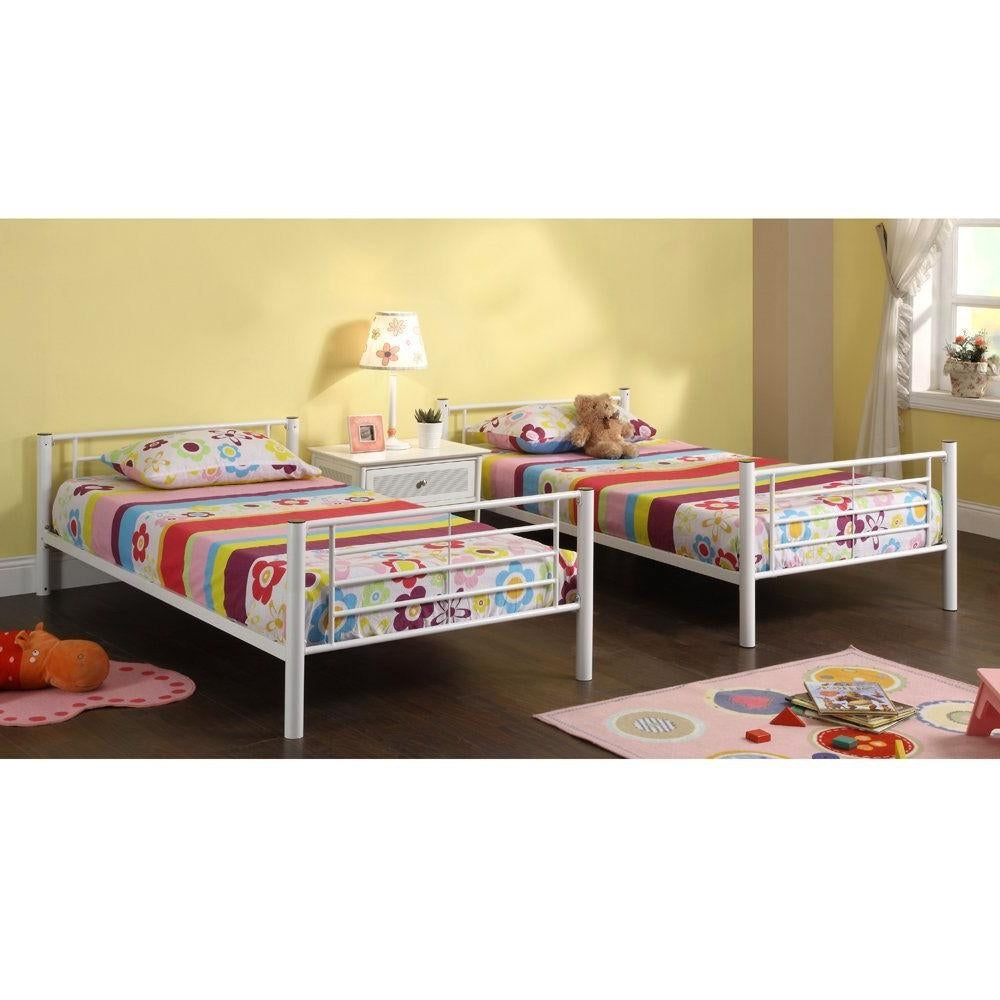 Twin over Twin Sturdy Steel Metal Bunk Bed in White Finish Image 3