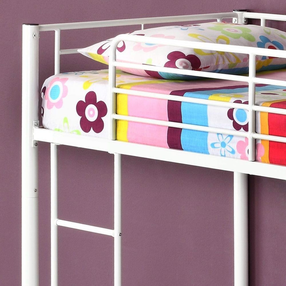 Twin over Twin Sturdy Steel Metal Bunk Bed in White Finish Image 4