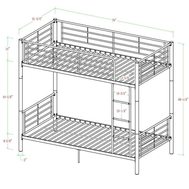 Twin over Twin Sturdy Steel Metal Bunk Bed in White Finish Image 5