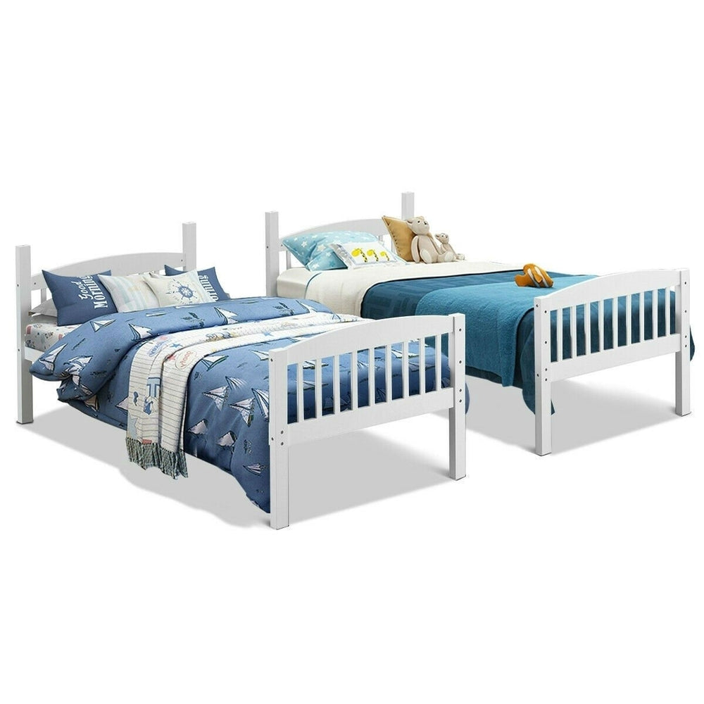 Twin over Twin Wooden Bunk Bed with Ladder in White Wood Finish Image 2