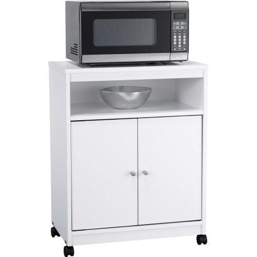 White Utility Cart / Kitchen Microwave Cart with Casters Image 1