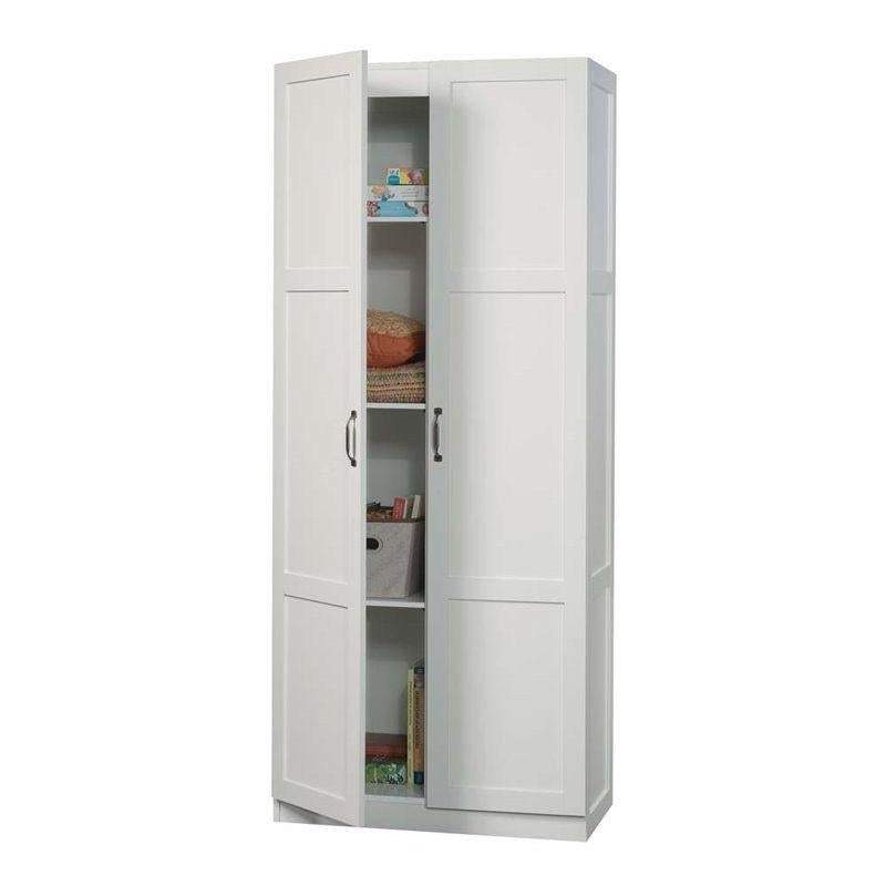 White Wardrobe Storage Cabinet with 4 Shelves and Panel Doors Image 1