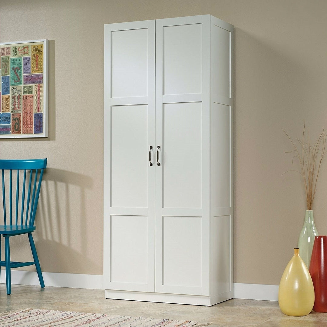 White Wardrobe Storage Cabinet with 4 Shelves and Panel Doors Image 2