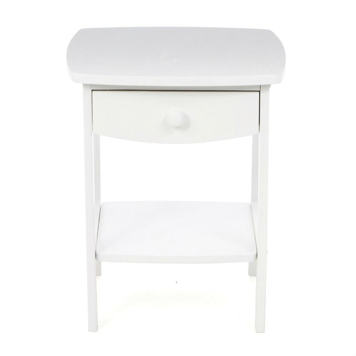 White Wood Contemporary 1-Drawer Bedside Table Nightstand Image 3