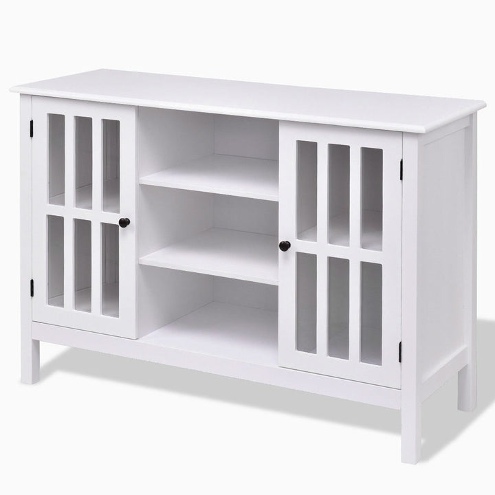 White Wood Sofa Table Console Cabinet with Tempered Glass Panel Doors Image 3