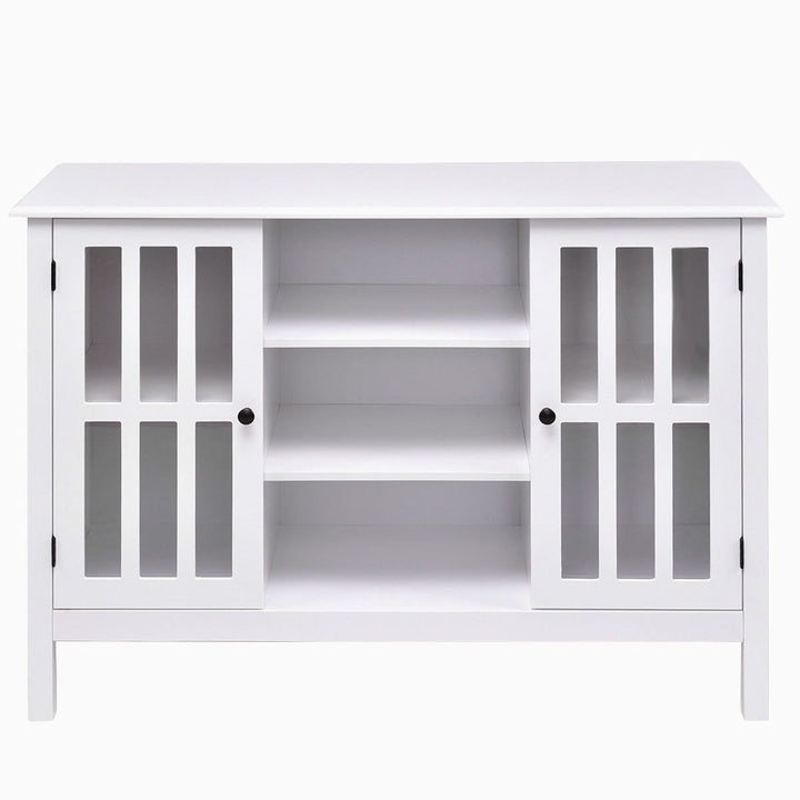 White Wood Sofa Table Console Cabinet with Tempered Glass Panel Doors Image 4