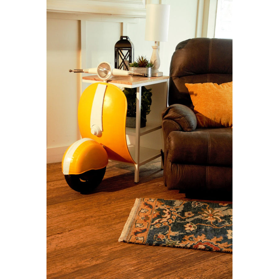 Yellow Wood And Metal Mini Scooter End or Side Table Image 1