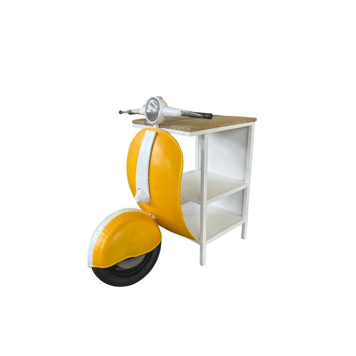 Yellow Wood And Metal Mini Scooter End or Side Table Image 2