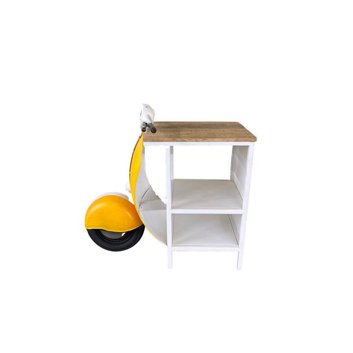 Yellow Wood And Metal Mini Scooter End or Side Table Image 3