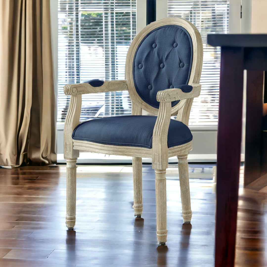 Tufted Gray and Brown Upholstered Linen Dining Arm Chair Image 5