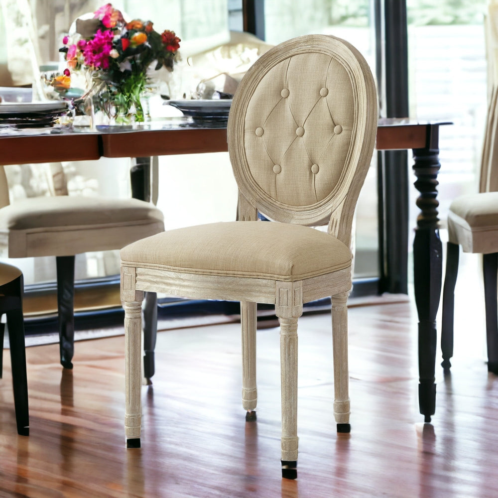 Tufted Gray and Brown Upholstered Linen Dining Side Chair Image 2