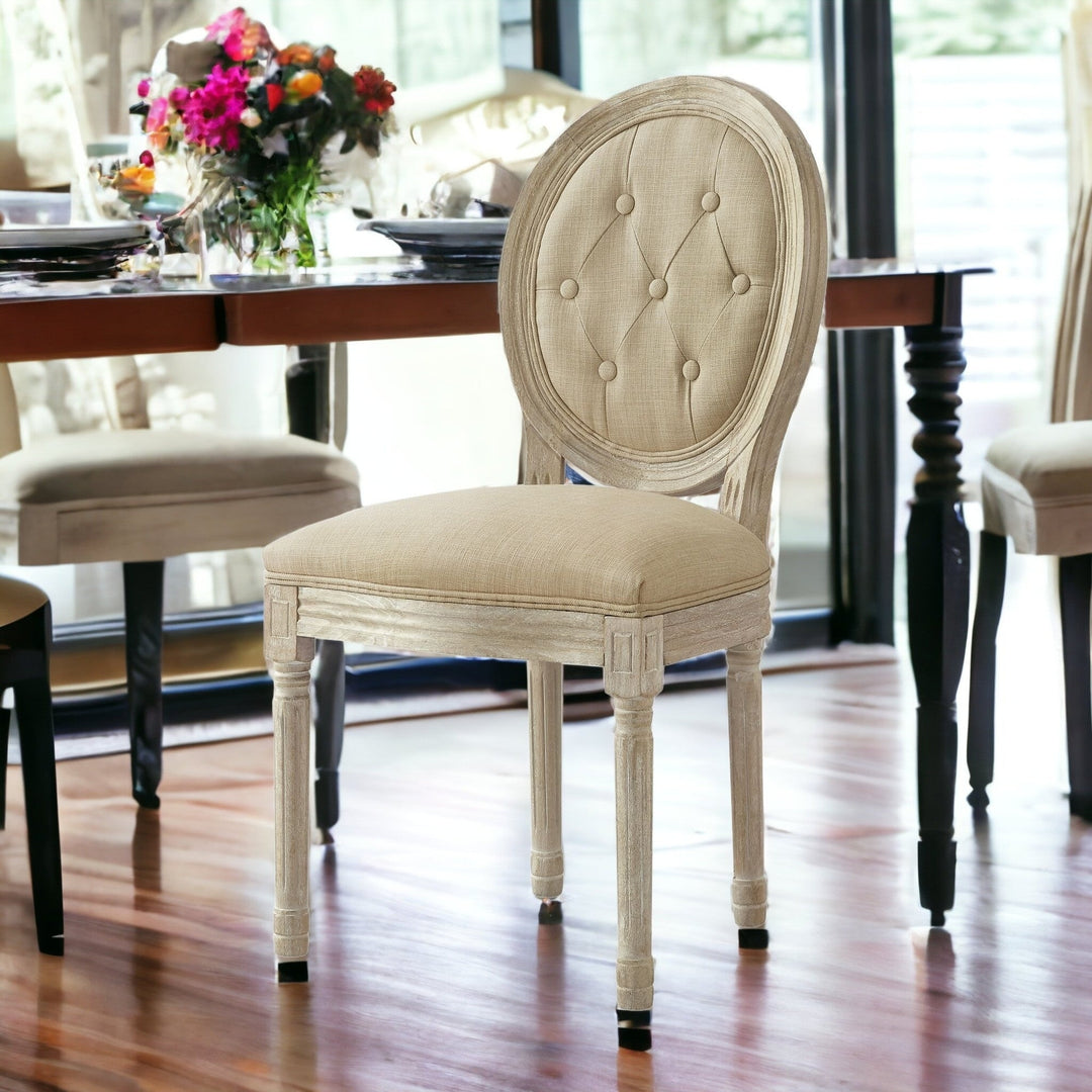 Tufted Gray and Brown Upholstered Linen Dining Side Chair Image 2