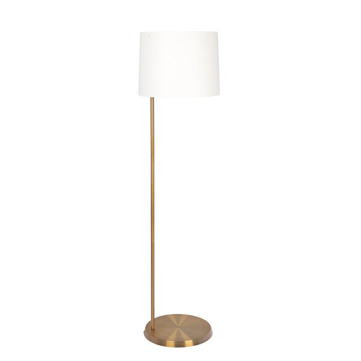 Zenith Offset Brass Base Floor Lamp with Drum-shaped Linen Shade Image 1