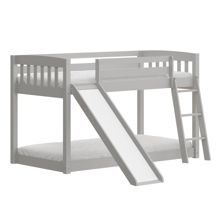 White Twin over Twin Solid Wood Bunk Bed With Slide and Ladder Image 1