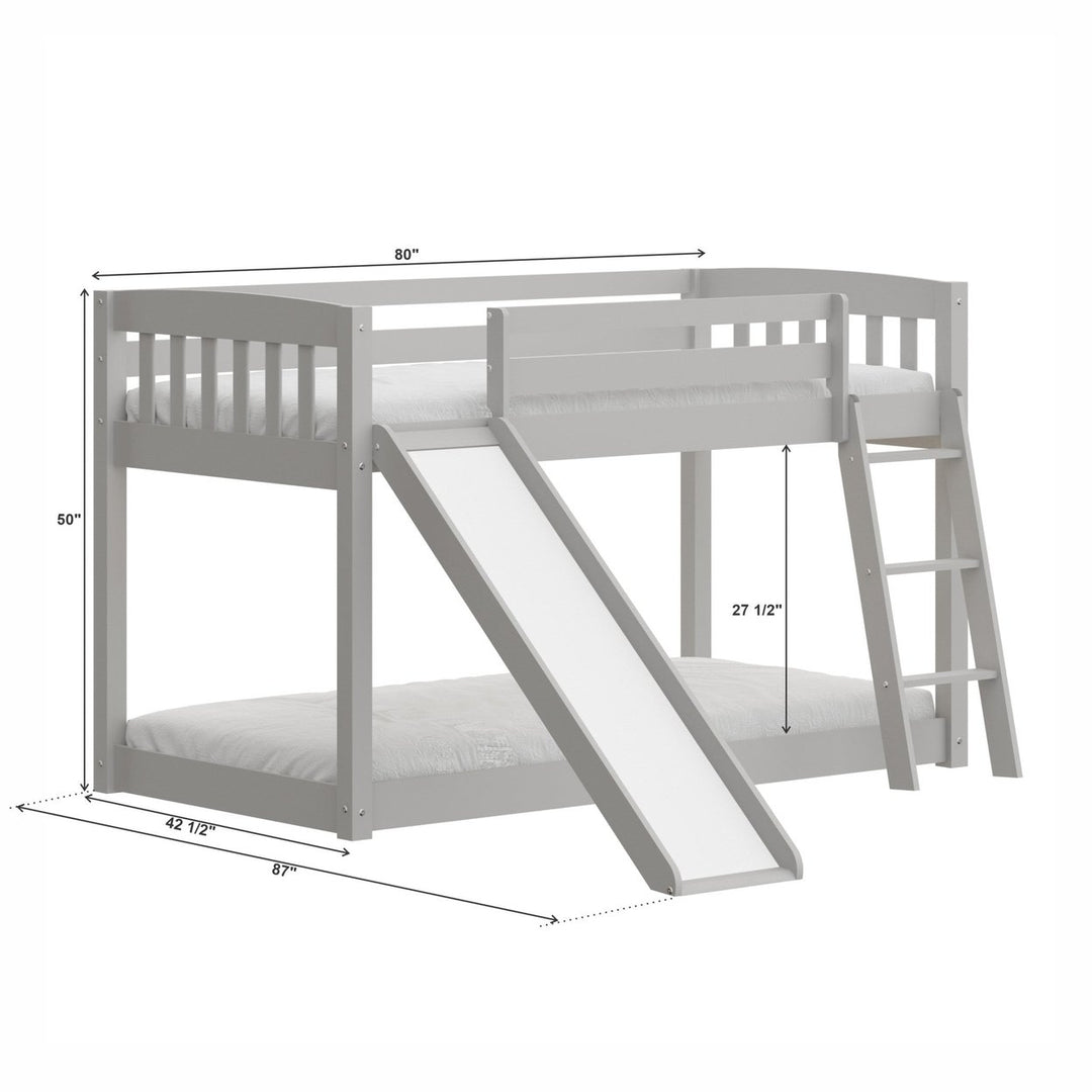 White Twin over Twin Solid Wood Bunk Bed With Slide and Ladder Image 4