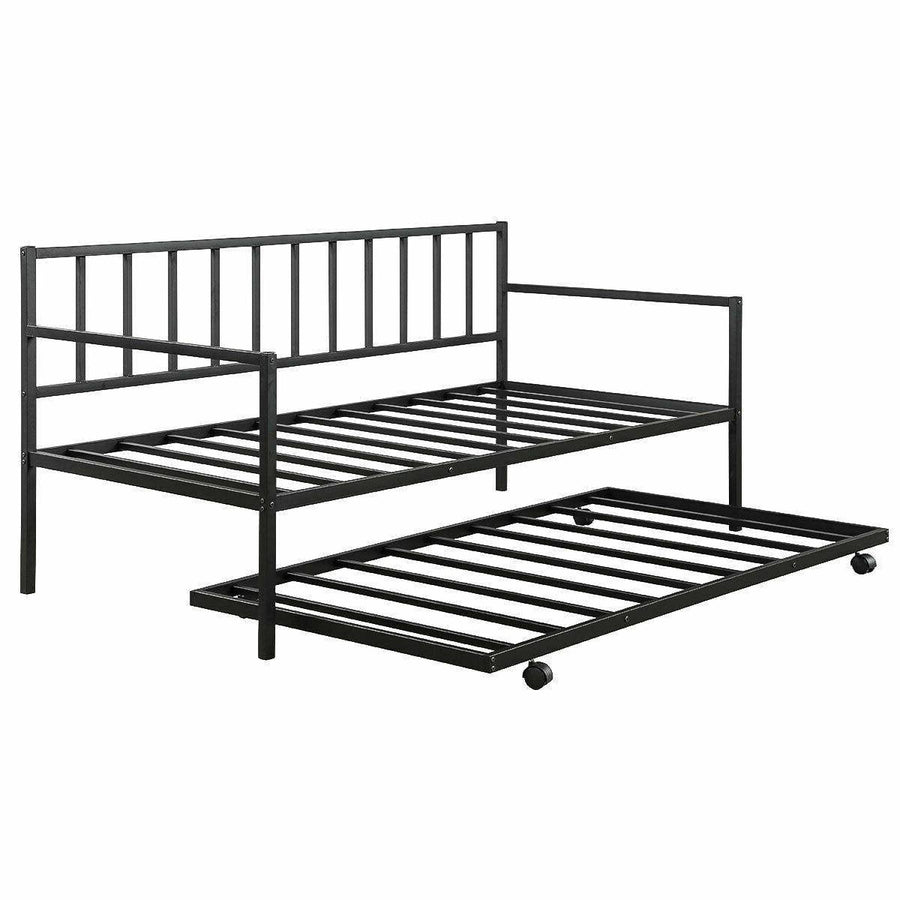 Twin size Black Metal Daybed with Roll-out Trundle Bed Frame Image 1