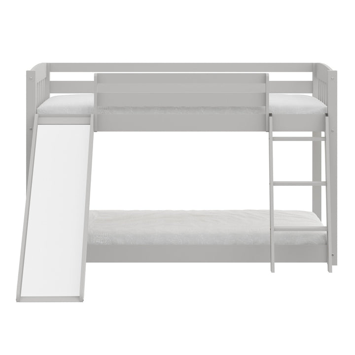 White Twin over Twin Solid Wood Bunk Bed With Slide and Ladder Image 5