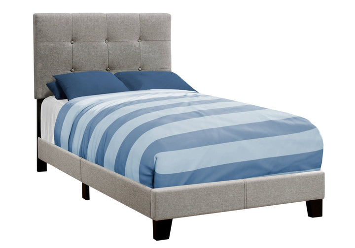 Twin Tufted Gray Upholstered Linen Bed With Nailhead Trim Image 4