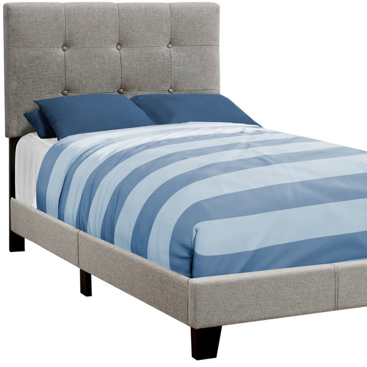 Twin Tufted Gray Upholstered Linen Bed With Nailhead Trim Image 8