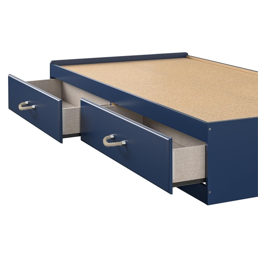 Twin Size Blue Platform Bed with 2 Storage Drawers Rope Handles Image 2