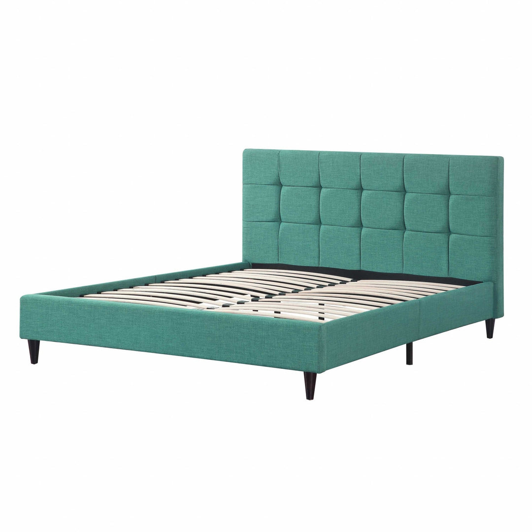 Solid Wood Queen Tufted Turquoise Upholstered Juteno Bed Image 1