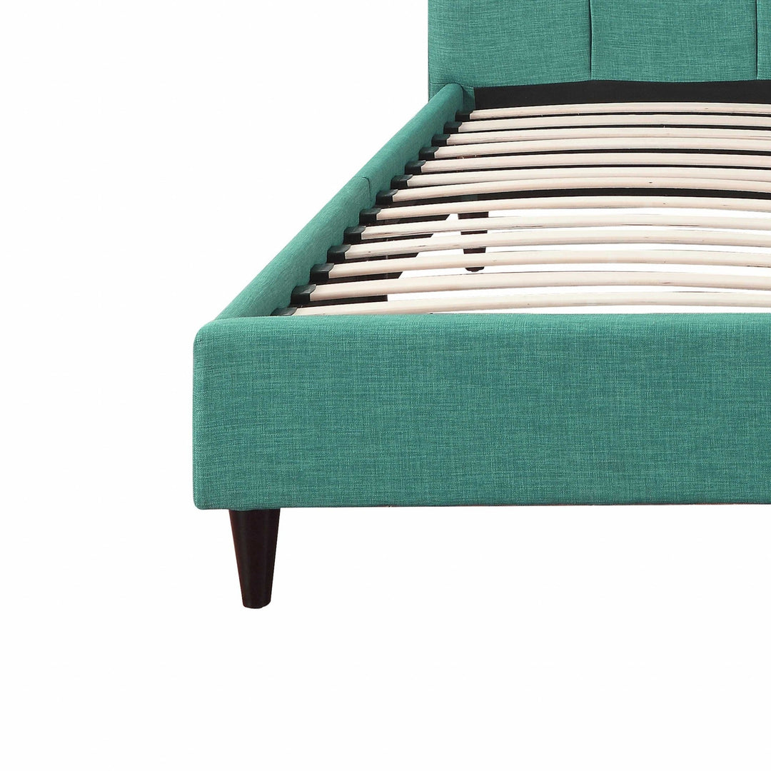 Solid Wood Queen Tufted Turquoise Upholstered Juteno Bed Image 2