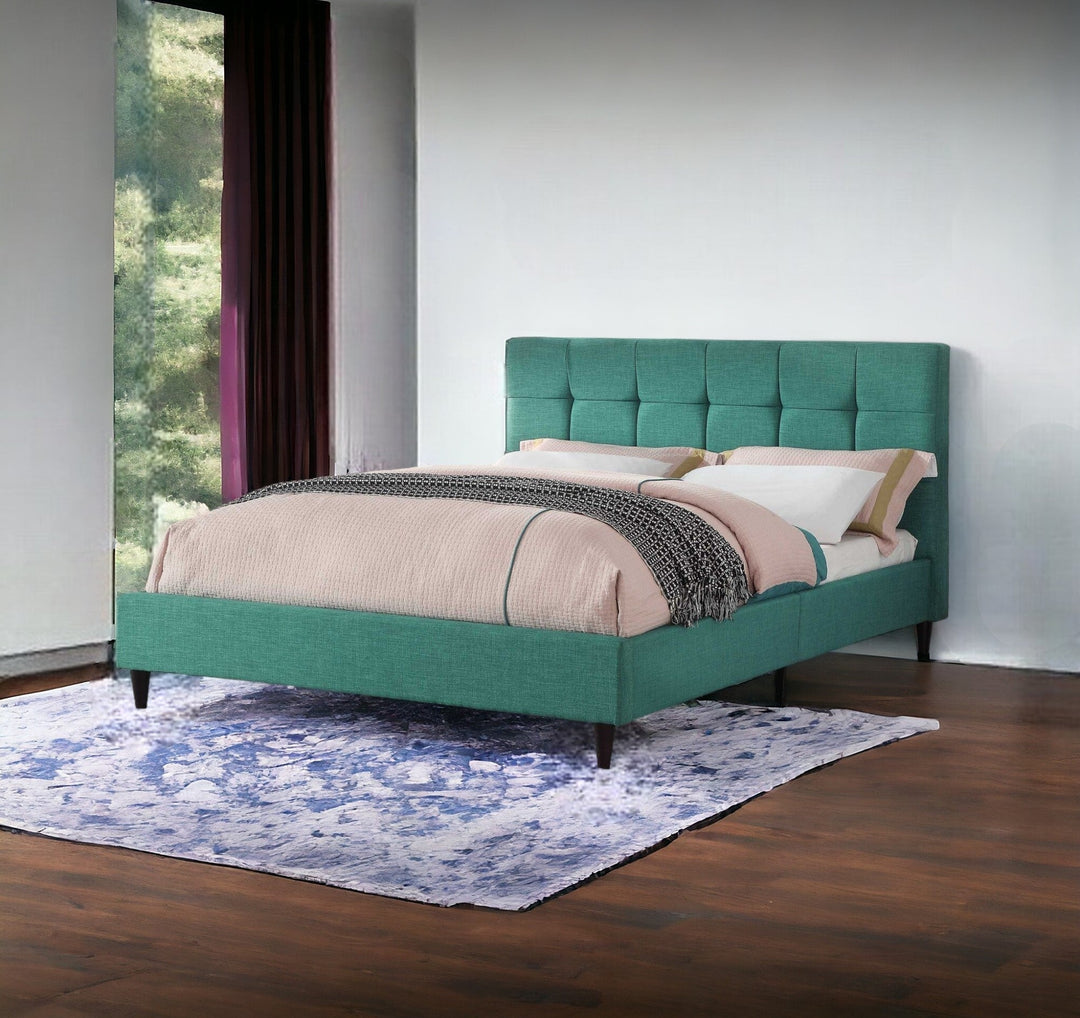 Solid Wood Queen Tufted Turquoise Upholstered Juteno Bed Image 3