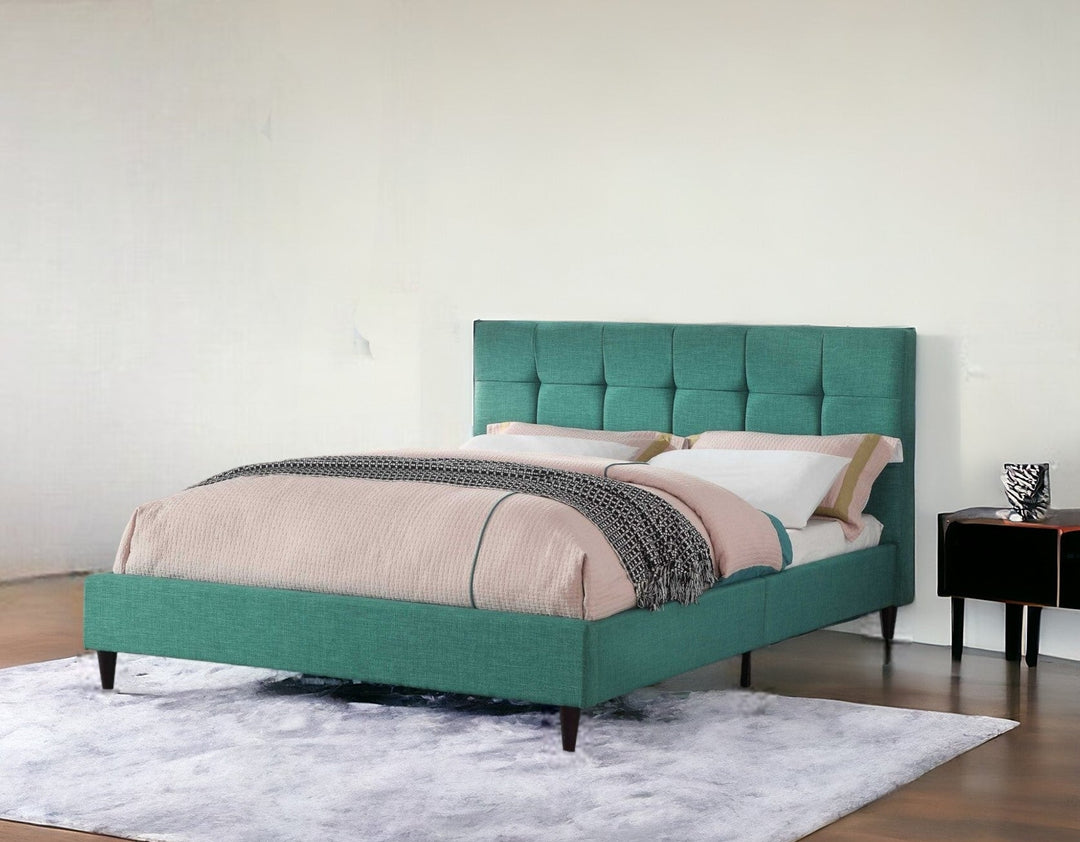 Solid Wood Queen Tufted Turquoise Upholstered Juteno Bed Image 4