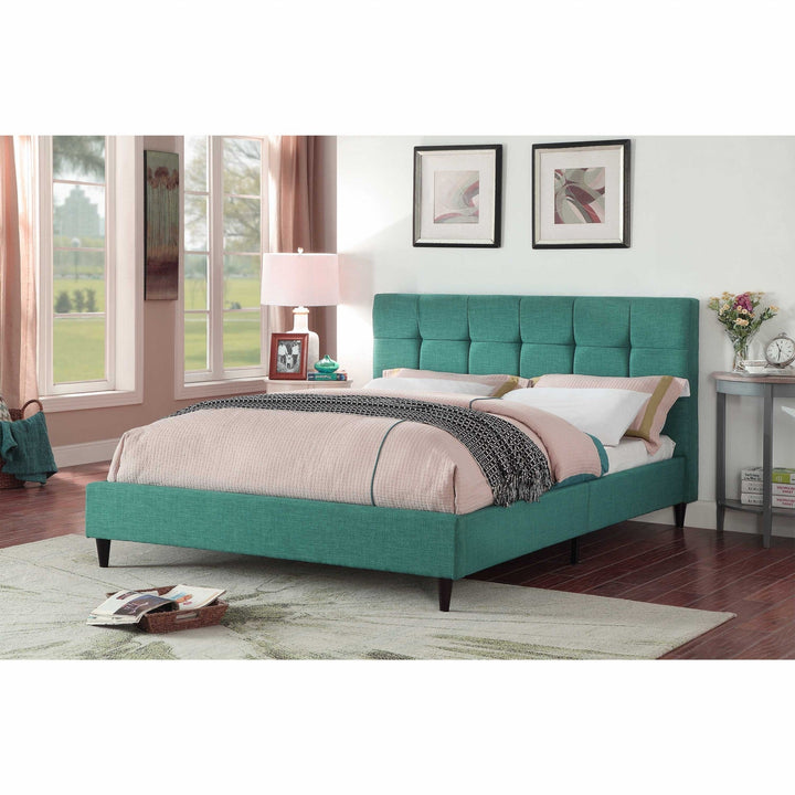 Solid Wood Queen Tufted Turquoise Upholstered Juteno Bed Image 5