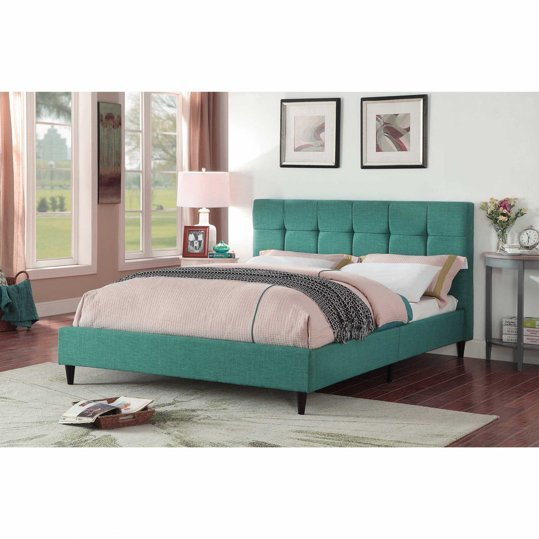 Solid Wood Queen Tufted Turquoise Upholstered Juteno Bed Image 9