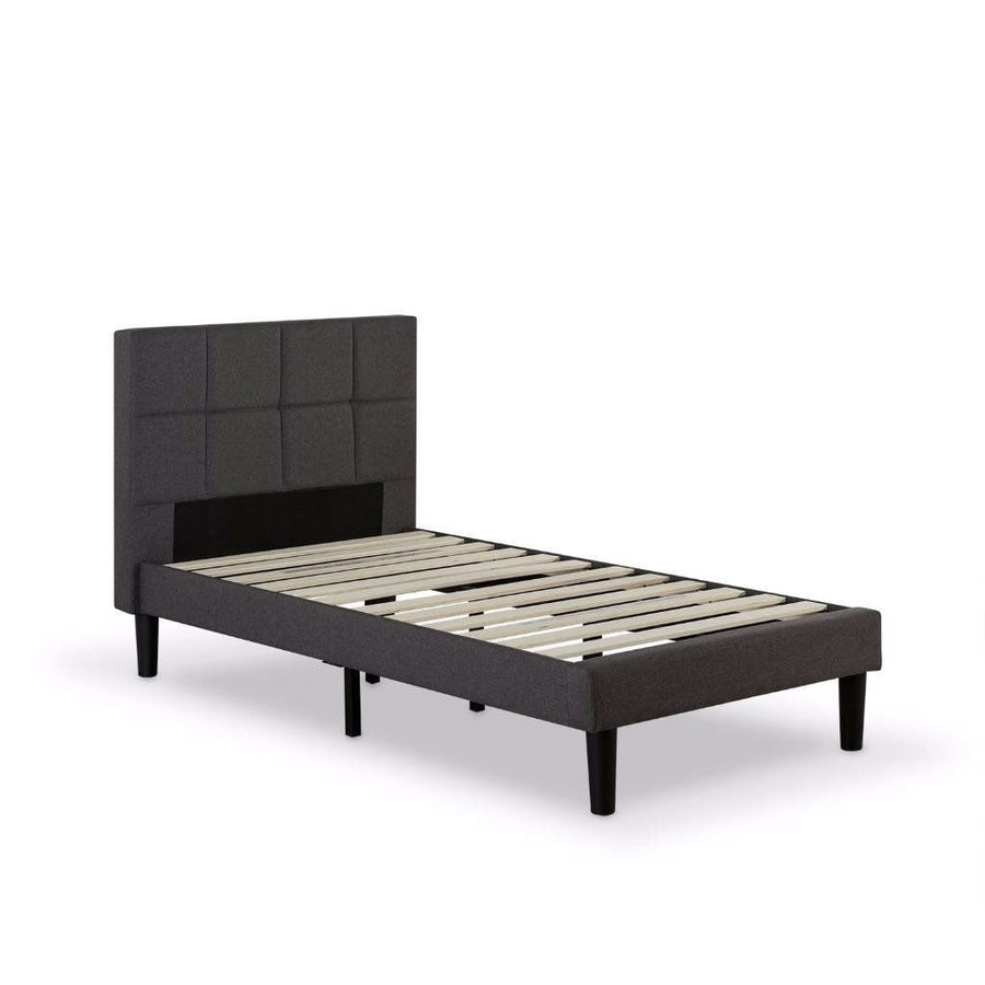 Twin size Classic Grey Fabric Upholstered Platform Bed with Padded Headboard Image 1