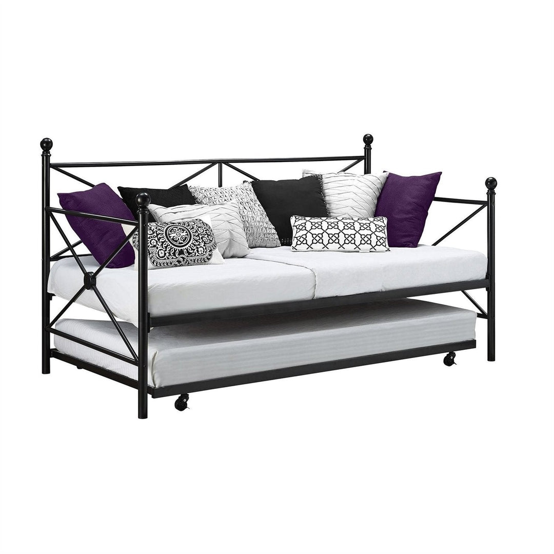 Twin size Contemporary Daybed and Trundle Set in Black Metal Finish Image 1