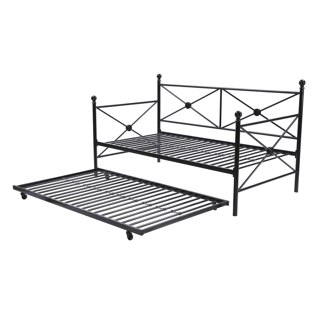 Twin size Contemporary Daybed and Trundle Set in Black Metal Finish Image 3