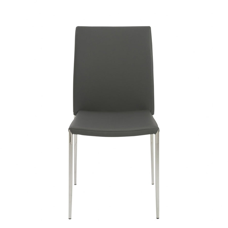 Set of Two Gray Faux Faux Leather Steel Stacking Chairs Image 1