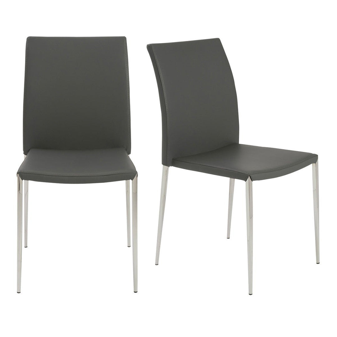 Set of Two Gray Faux Faux Leather Steel Stacking Chairs Image 5