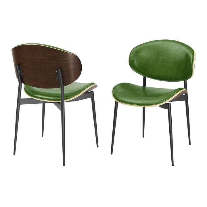 Set of Two Green And Black Upholstered Faux Leather Curved Back Dining Side Chairs Image 1