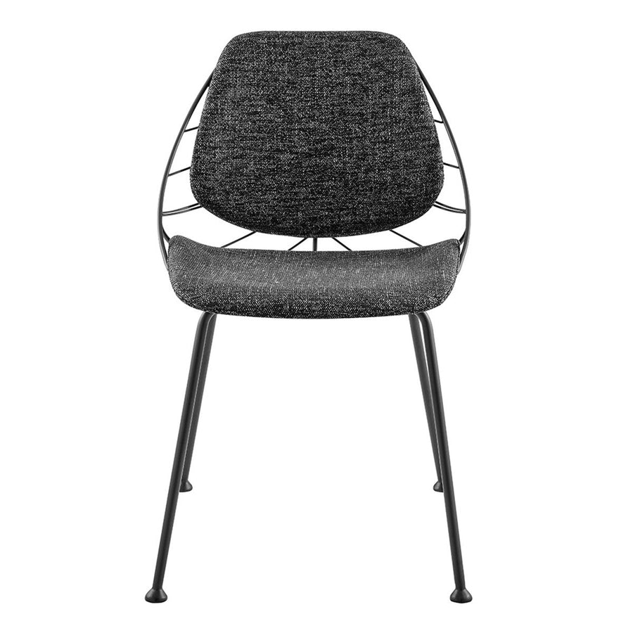 Set of Two Leaf Dark Gray Fabric and Black Dining Chairs Image 1