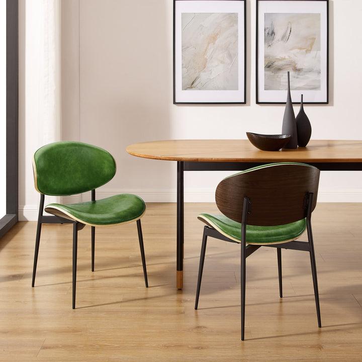 Set of Two Green And Black Upholstered Faux Leather Curved Back Dining Side Chairs Image 3