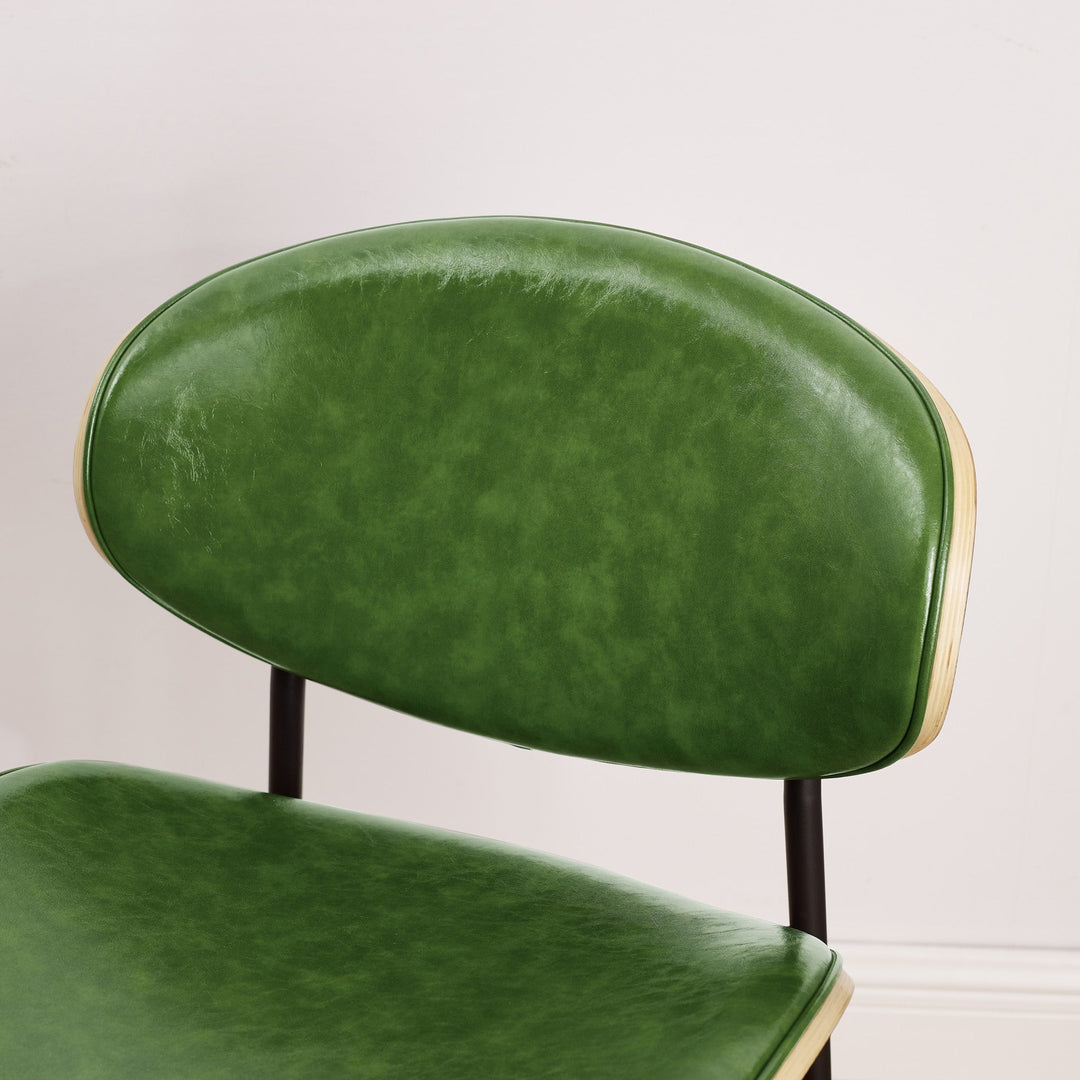 Set of Two Green And Black Upholstered Faux Leather Curved Back Dining Side Chairs Image 4