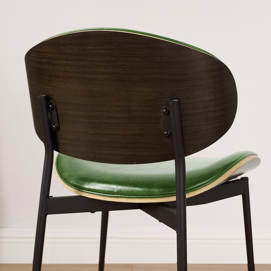 Set of Two Green And Black Upholstered Faux Leather Curved Back Dining Side Chairs Image 5