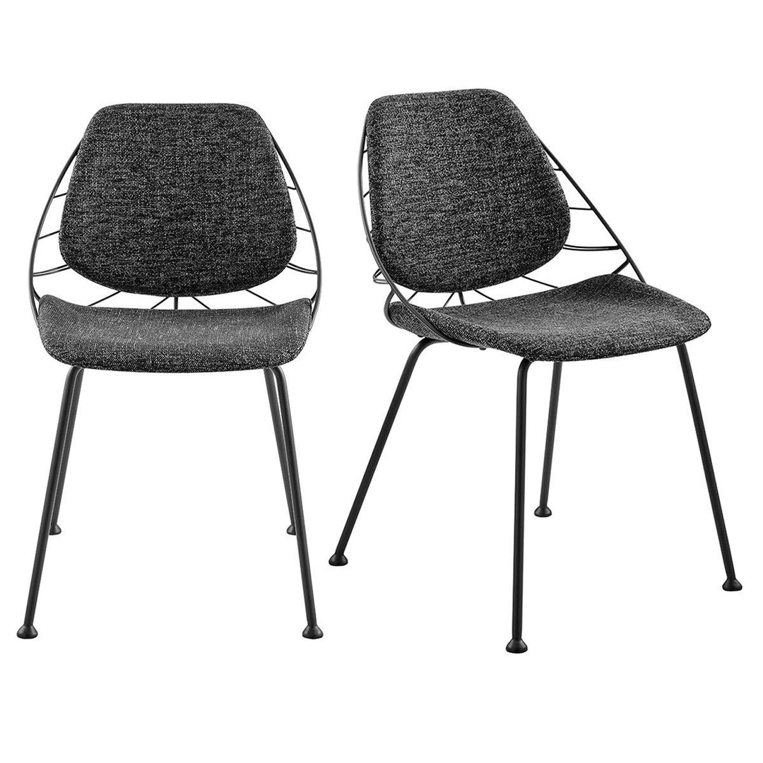 Set of Two Leaf Dark Gray Fabric and Black Dining Chairs Image 7