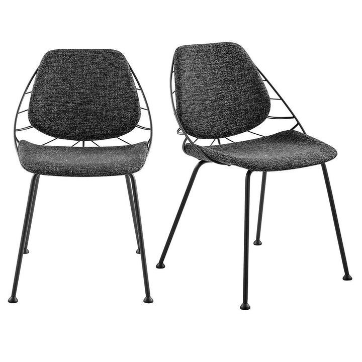 Set of Two Leaf Dark Gray Fabric and Black Dining Chairs Image 7